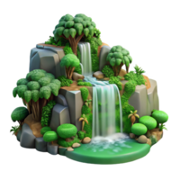 elegant rustic Cascading Waterfall in Lush Green Forest Isolated Element authentic png