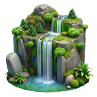 impressive minimalist Cascading Waterfall with Lush Forest Greenery Transparent Background png