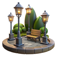 beautiful classic City Park at Twilight Isolated with Dim Lighting high resolution png