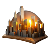 magnificent rustic Cityscape Silhouette Cutout with Backlit Glow Isolated original png