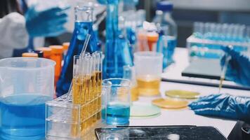 A laboratory with many different colored liquids video