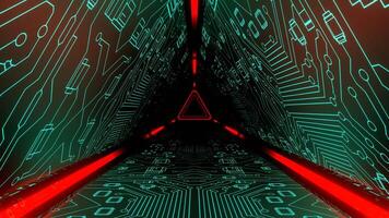 Turquoise and Red Energy Flowing Through The Triangular Cyber Tunnel Background VJ Loop in 4K video