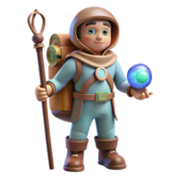 extraordinary abstract Cosmic Traveler with Staff Isolated on Transparent Background original png