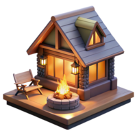 magnificent rustic Cozy Sundowner Cabin Cutout with Firepit Glow Transparent Background high resolution png