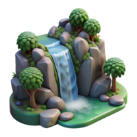 stunning contemporary Curved Waterfall Cutout in a Serene Forest Setting premium png