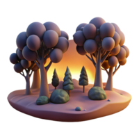 serene traditional Dusk Landscape Trees Transparent Background Isolated png