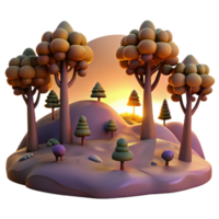 impressive vintage Dusk Landscape with Trees Isolated Transparent Background high resolution png