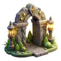 extraordinary rustic Enchanted Forest Gate Isolated with Golden Light Effect professional png