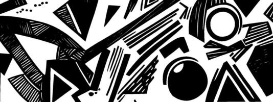 Vintage woodcut illustration featuring abstract geometric shapes and patterns in black and white vector