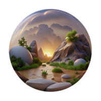 serene creative Evening Landscape Isolated with Transparent Background png