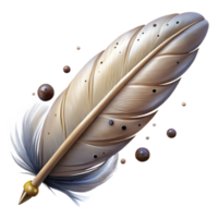 elegant contemporary Feathered Quill Isolated on White with Ink Splatters original png
