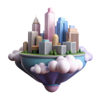 dramatic abstract Floating Cityscape Cutout with Bright Clouds Transparent Background high quality png