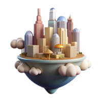 elegant abstract Floating Cityscape Cutout with Bright Clouds Transparent Background high resolution png