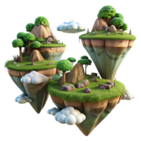impressive abstract Floating Islands Transparent Background with Lush Greenery professional png