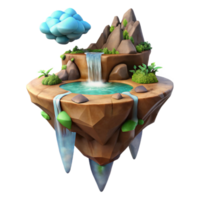 dramatic minimalist Flying Island Transparent Background with Waterfall Feature authentic png