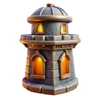 serene rustic Front View Terraform Tower Cutout with Glowing Windows high quality png