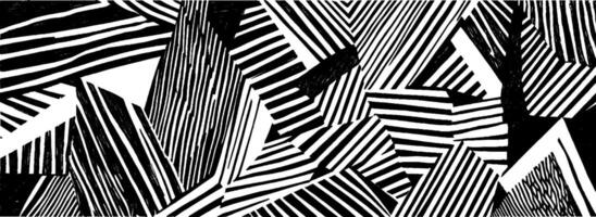 Intricate vintage woodcut illustration of abstract geometric shapes and patterns in black and white vector