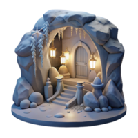 vibrant modern Grotto Interior Transparent Background Moonlit Scene high resolution png