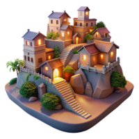 elegant abstract Hillside Village Cutout Evening Glow Transparent Background high quality png
