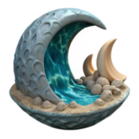elegant artistic Isolated Crescent Cavern Moonlit Ocean Scene high resolution png