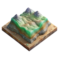 extraordinary traditional Isometric Spectral Terrain Map with Transparent Background original png