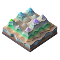 dramatic rustic Isometric Spectral Terrain Map with Transparent Background high resolution png