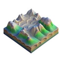 elegant modern Isometric Spectral Terrain Map with Transparent Background professional png