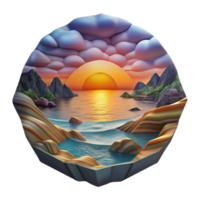 beautiful minimalist Kaleidoscope Coastline Cutout Vibrant Sunset Hues Transparent Background high resolution png