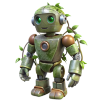dramatic creative Mechanical Growth Robot with Vines Transparent Background exclusive png