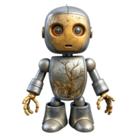 serene rustic Metallic Robot with Emerging Roots Transparent high quality png