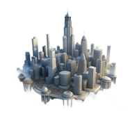 extraordinary modern Metropolis in Mist Transparent Background Dramatic Lighting png