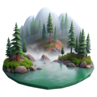 wonderful artistic Misty Forest Lake Scenery with Transparent Background authentic png
