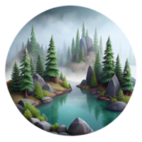 elegant artistic Misty Forest Lake Scenery with Transparent Background high resolution png