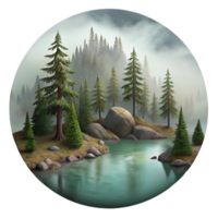 serene traditional Misty Forest Lake Scenery with Transparent Background detailed png