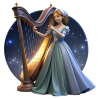 impressive rustic Night Sky Harp Player Transparent Background with Flowing Gown professional png