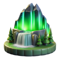 stunning rustic Northern Lights Waterfall Transparent Background Dreamy Glow detailed png