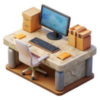 serene classic Office Desk Cutout with Computer Monitor and Keyboard high quality png