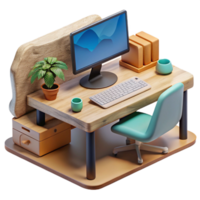 serene artistic Office Desk Cutout with Computer Monitor and Keyboard exclusive png