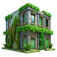 wonderful abstract Overgrown Building Facade Transparent Background Green Palette genuine png