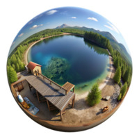 wonderful abstract Panoramic Lake View Isolated with Wide Angle Perspective authentic png