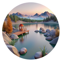 elegant minimalist Peaceful Lake at Dawn with Transparent Background premium png