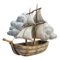serene contemporary Sailing Vessel Cutout with Furled Sails Cloudy Background high resolution png