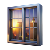 stunning rustic Skyscraper Window at Twilight Isolated with City View Reflection high quality png