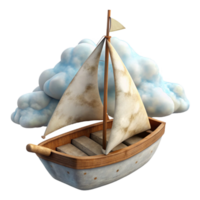 serene contemporary Small Sloop Cutout with White Sails Cloudy Background png