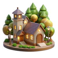 magnificent artistic Softly Lit Town Isolated Vespera Scene with Trees authentic png