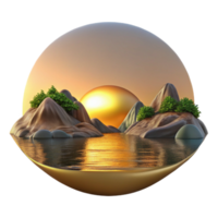 elegant creative Sunset Lake Scenery Isolated with Golden Light authentic png