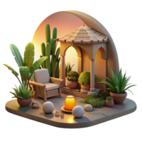 wonderful abstract Tranquil Sundowner Garden Scene with Warm Sunset Colors Isolated premium png