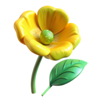 dramatic minimalist Yellow Arctic Poppy Isolated with Green Leaves high resolution png