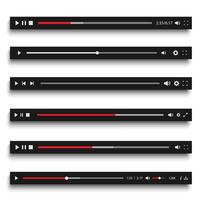 Realistic set Audio or player progress loading bars with time slider, play and pause vector