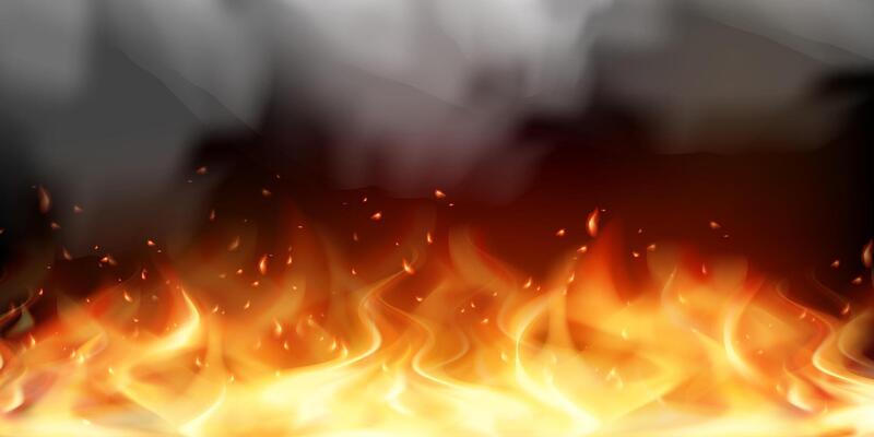 Flame with smoke isolated on black background